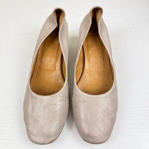 Cuclico Epic Block Heel Soft Italian Leather Pumps in Light Beige Color